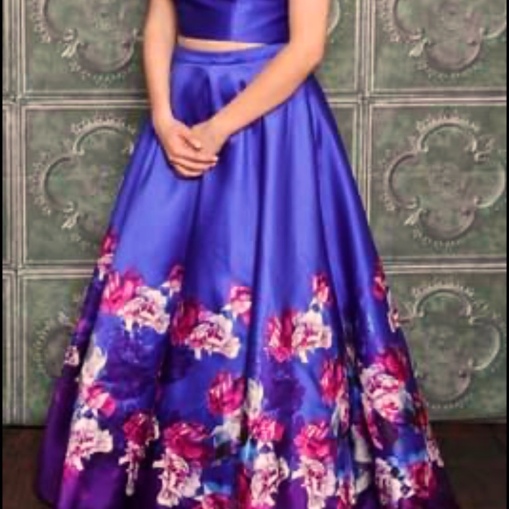 Rachel Allan 2pc Halter floor length dress POCKETS